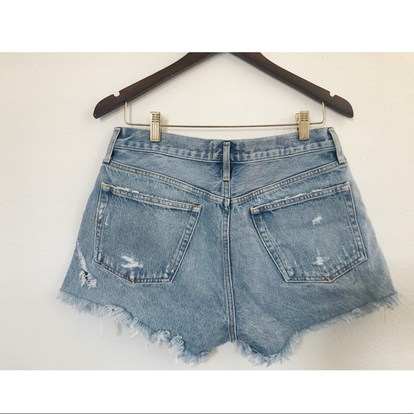 AGOLDE Parker Light Wash Distressed High-Waisted Shorts - Picture 3 of 7